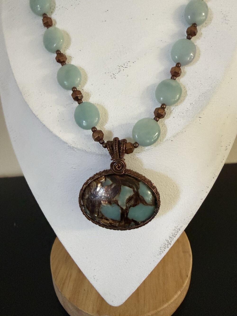 Jasper Necklace Wire Wrapped In Copper, Jasper Side Stones Stunning